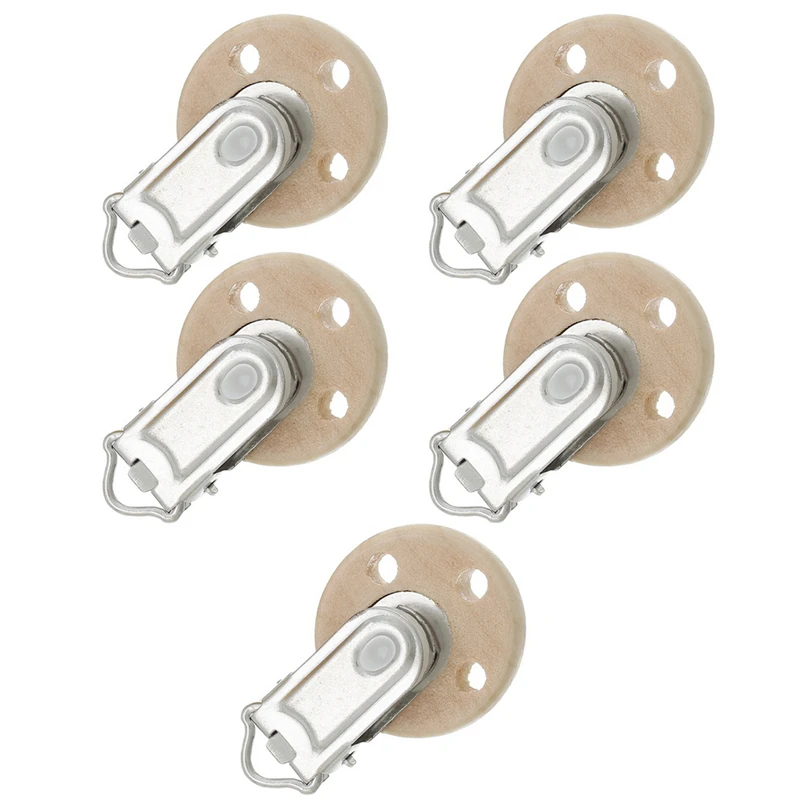 

5Pcs New Wood Home Baby Round Pacifier Clip Metal Holders 3 Hole 4.4cm x 2.9cm