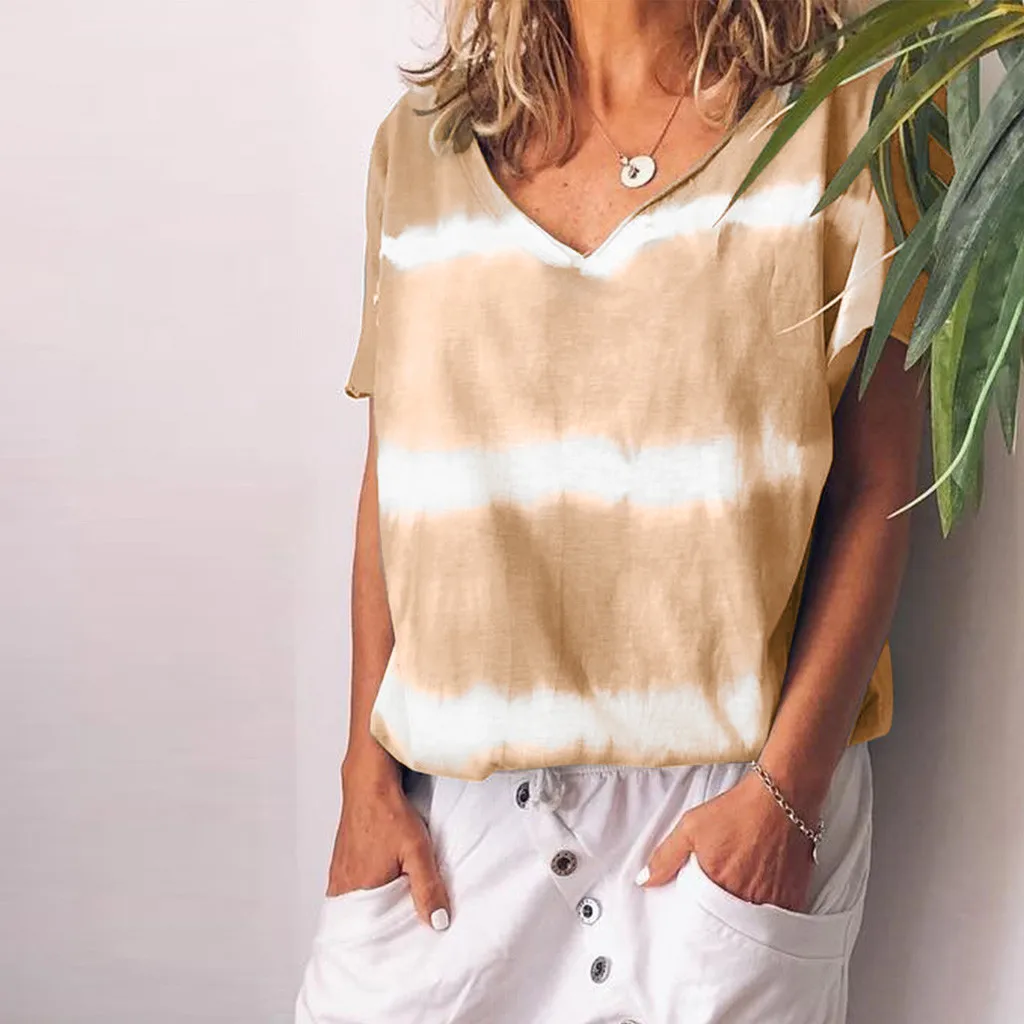 Женская футболка в полоску с v-образным вырезом мягкая хлопковая Свободная