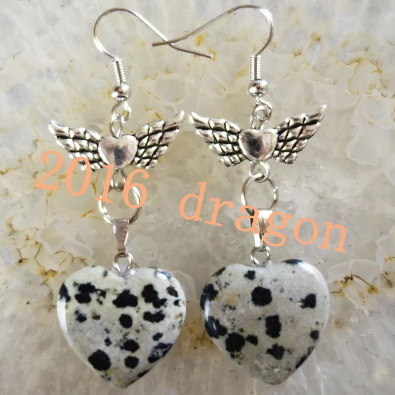 Yuteng пара 20x18x7 мм Dalmation Jaspers сердце и Тибет крыло серьги KL03|silver wings earrings|wings earringstibet