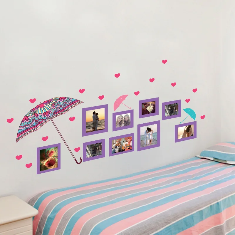 Romantic photo wall stickers purple flower umbrella living room background decoration dormitory layout | Дом и сад