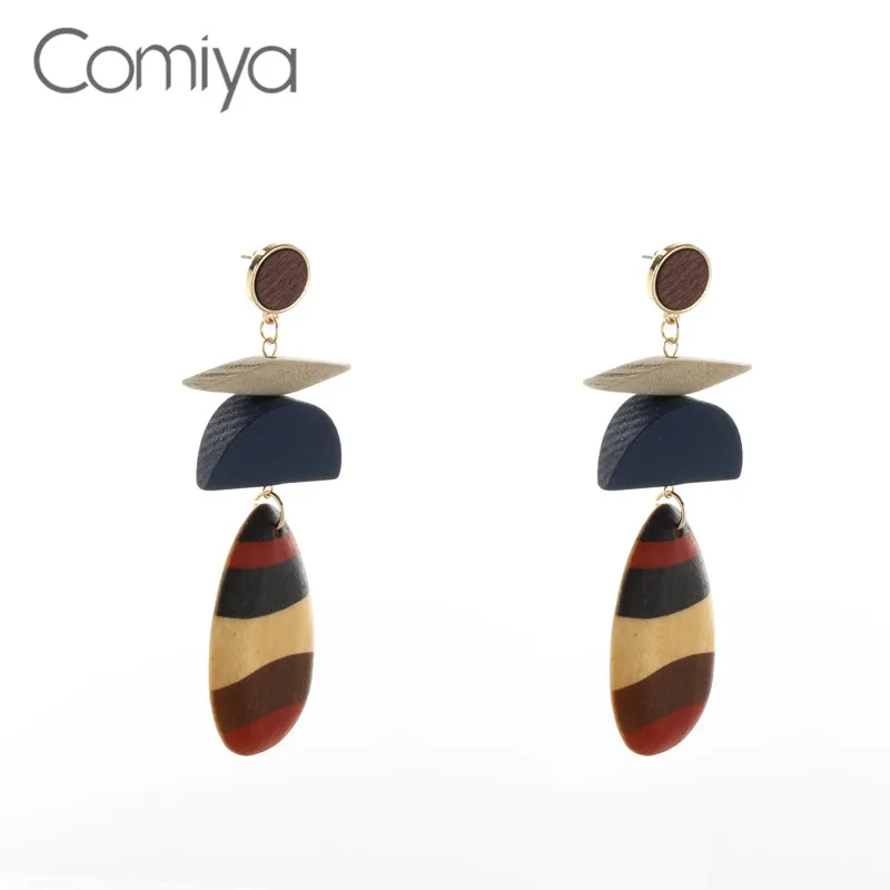 Comiya Personality Earrings Wood Decoration Water Drop Long Dangle Earring Zinc Alloy Bijuteria Feminina Statement Accessories | Украшения