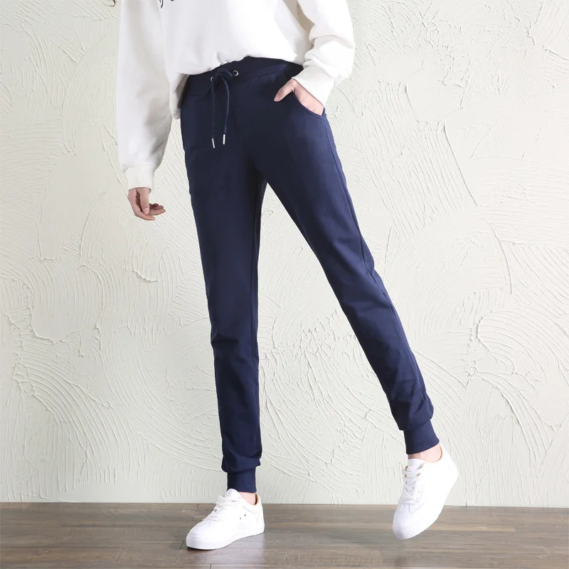 Blue Lyzcr, женские свободные шаровары с высокой талией, хлопковые повседневные классические узкие брюки для женщин, спортивные штаны, женские брюки - Цвет: Blue