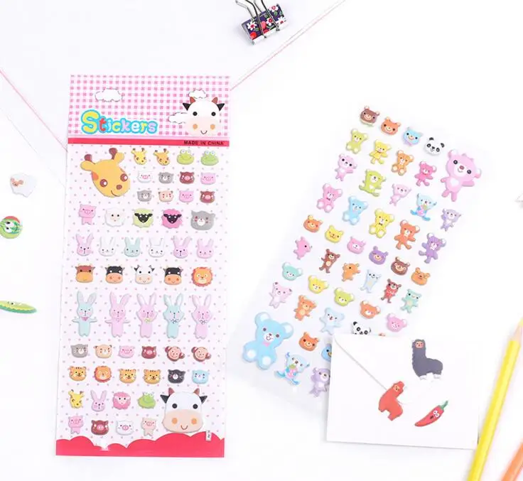 

5pcs Kawaii Cartoon 3D Bubble animal Sticker DIY Diary Scrapbook Notebook Album Cup Phone Decor Stationery School Supplies