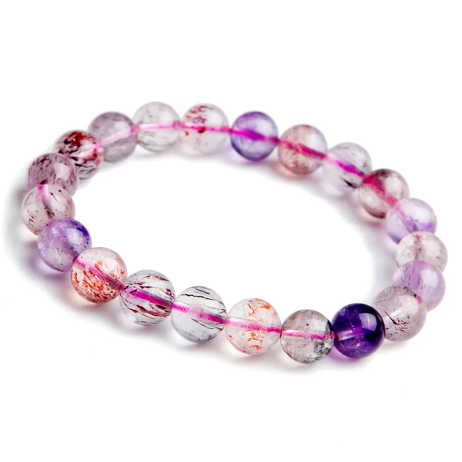 9mm Genuine Colorful Natural Super Seven Melody Stone Crystal Clear Round Bead Rutilated Quartz Bracelet | Украшения и аксессуары