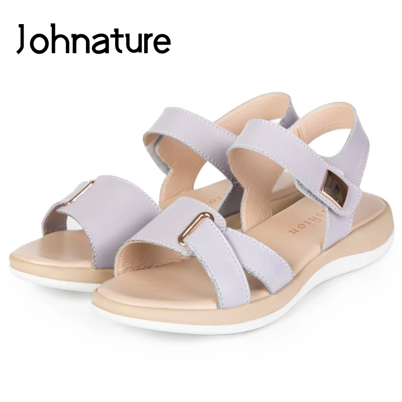 Женские босоножки на танкетке Johnature повседневные дышащие из натуральной кожи с