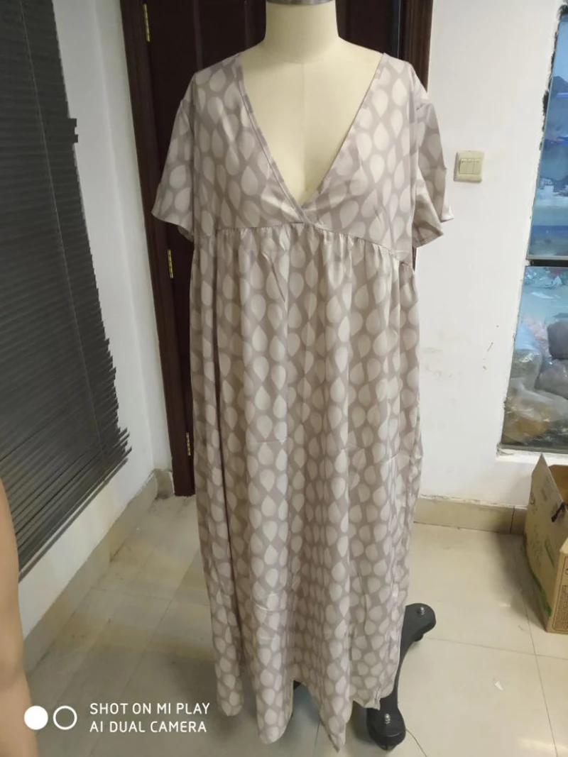 

Boho Maxi Dress Women 2019 Summer Short Sleeve V neck Chic Sexy Beach Dress Plus Size 5XL