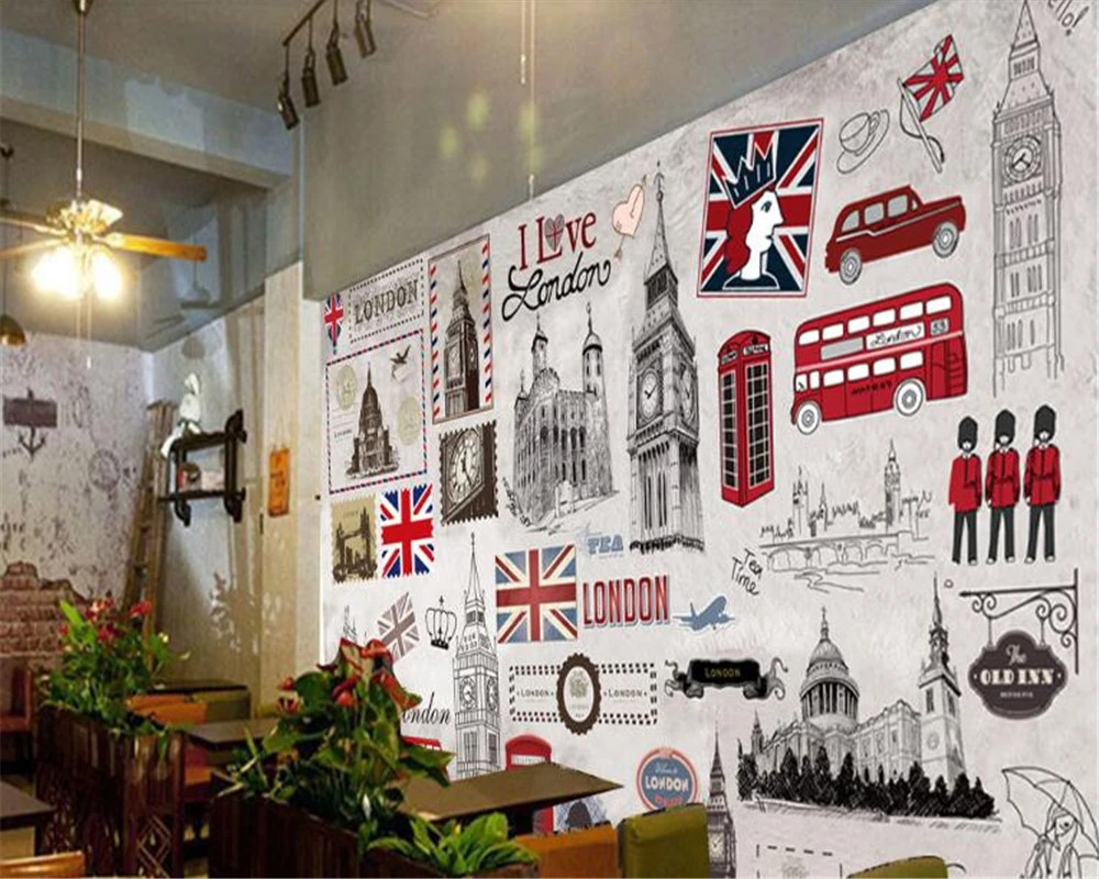 

beibehang 3d wallpaper Retro Vintage England European Mural Wallpaper KTV Bar Coffee Background Wall wall papers home decor
