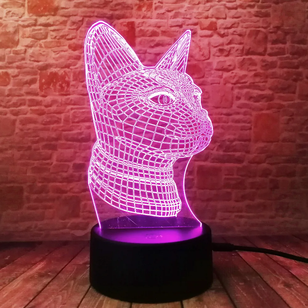 7 цветов Изменение Gradient Night Light Cat 3D светодио дный Спальня Таблица атмосферу