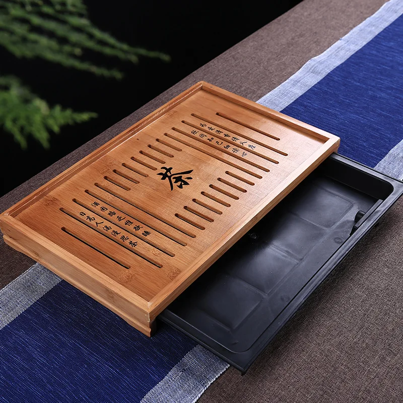 

42.5*26.5*5cm Tea tray drawer-type drainage water storage dual-use Kung Fu tea with bamboo tea tray