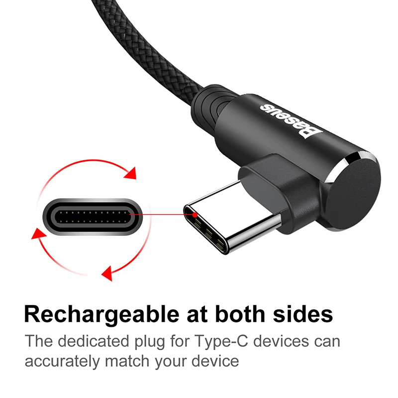 Кабель USB Type C Baseus 90 градусов кабель для быстрой зарядки игровой Android Huawei Honor Samsung S9