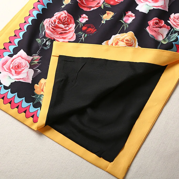 

High quality 2018 new fashion rose print Slim bat sleeves open temperament comfortable fabric women dress