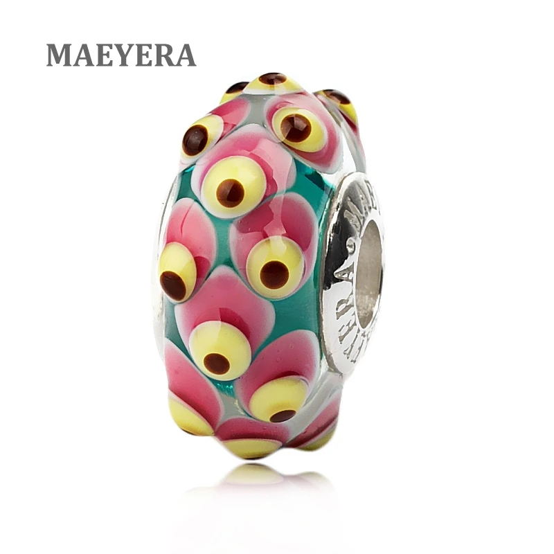 MAEYERA 925 пробы серебряные лампворк бусины Crazy Eyes из муранского стекла для