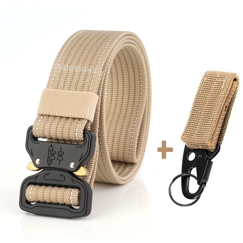 Khaki Belt Match Унисекс, Кобра, пряжка, тактический ремень для брюк, повседневные нейлоновые армейские ремни, тренировочное оборудование, ремень, мужской черный военный пояс - Цвет: Khaki Belt Match