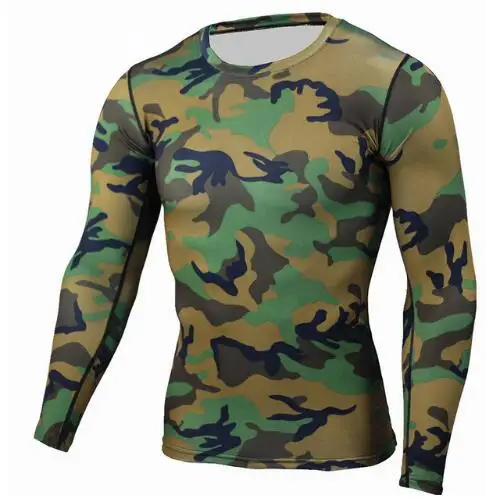 T-shirt Мужская брендовая одежда, Армейский Камуфляж, термобелье, спортивный костюм, набор, Кроссфит, Фитнес рубашка, мужские леггинсы, 2 предмета, рашгарда, ММА - Цвет: T-shirt