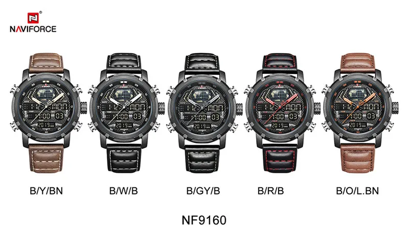 NAVIFORCE часы Мужские лучший бренд класса люкс цифровые аналоговые спортивные наручные часы военные из натуральной кожи мужские часы Relogio Masculino 9160