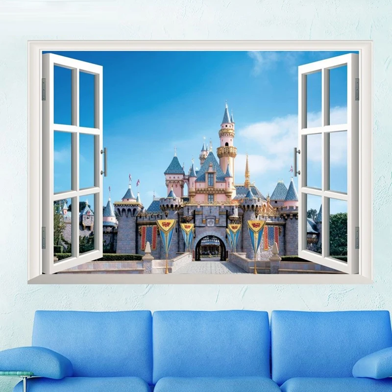 Disney фантастический Замок принцессы 3D поддельные окна наклейки на стену для авто