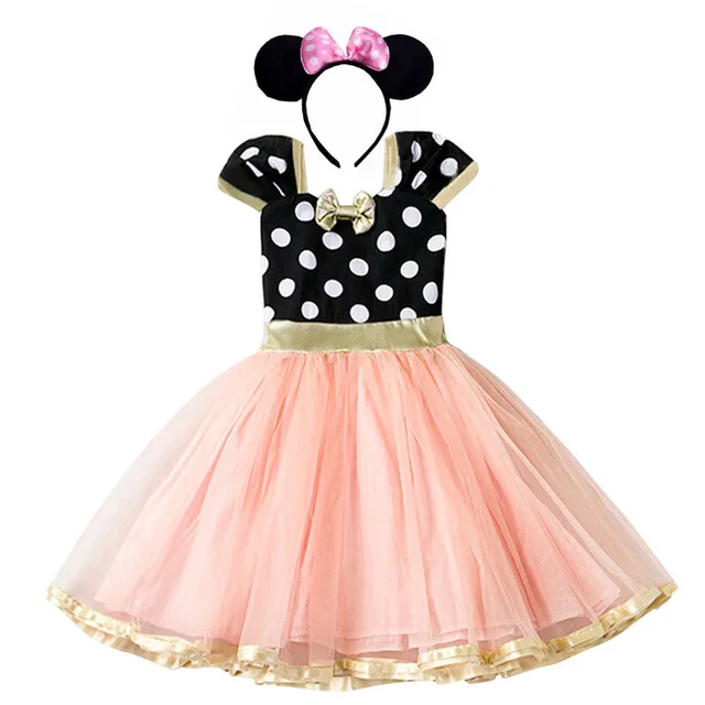 Minnie Dress 1412A Платья для маленьких девочек, красное платье в белый горошек летняя Милая Повседневная повязка на голову, розовая юбка-пачка с Минни Маус, розовое платье для костюмированной вечеринки - Цвет: Minnie Dress 1412A