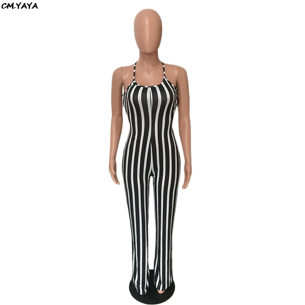 Женский Летний комбинезон в полоску Облегающий без рукавов с открытой спиной и