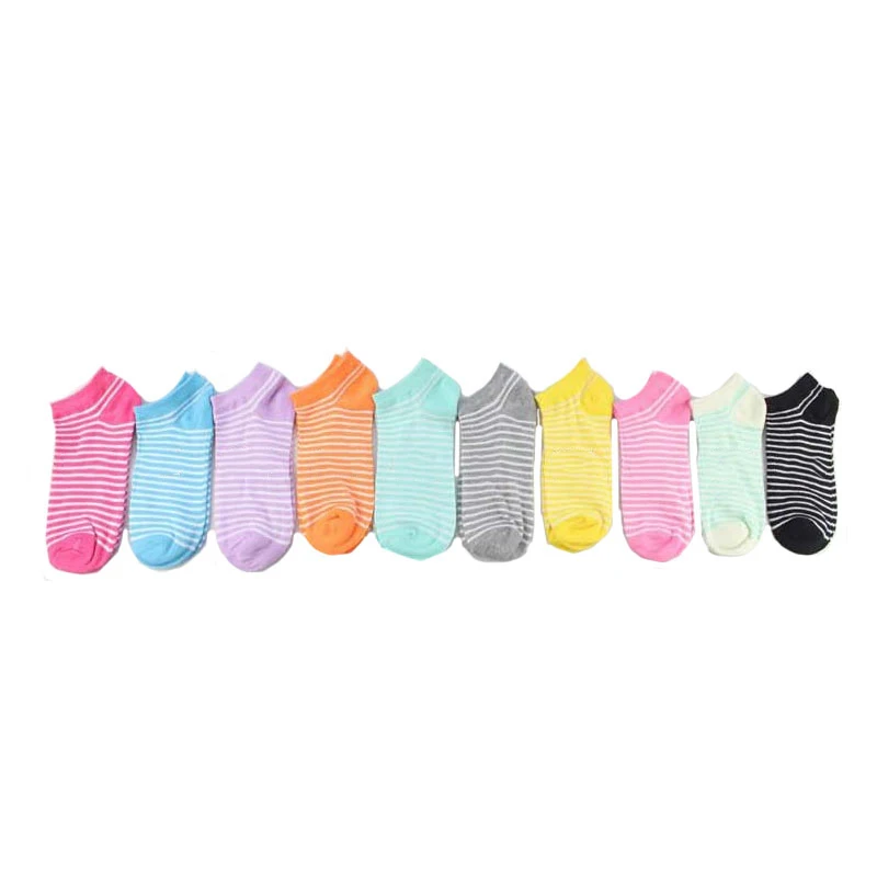 striped 10 шт., 5 пар, женские короткие носки для девочек, милые женские носки в горошек, хлопковые смешанные короткие носки, Kawaii, Осень-зима - Цвет: striped