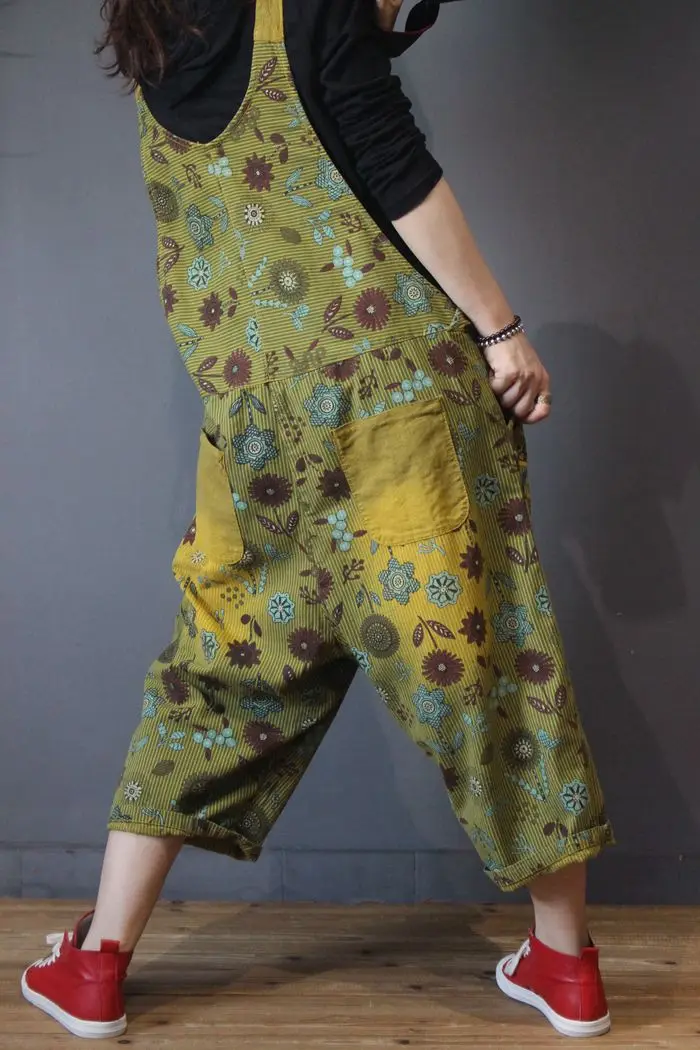 2019 летние женские Комбинезоны свободные винтажные цветочный принт деним Женские