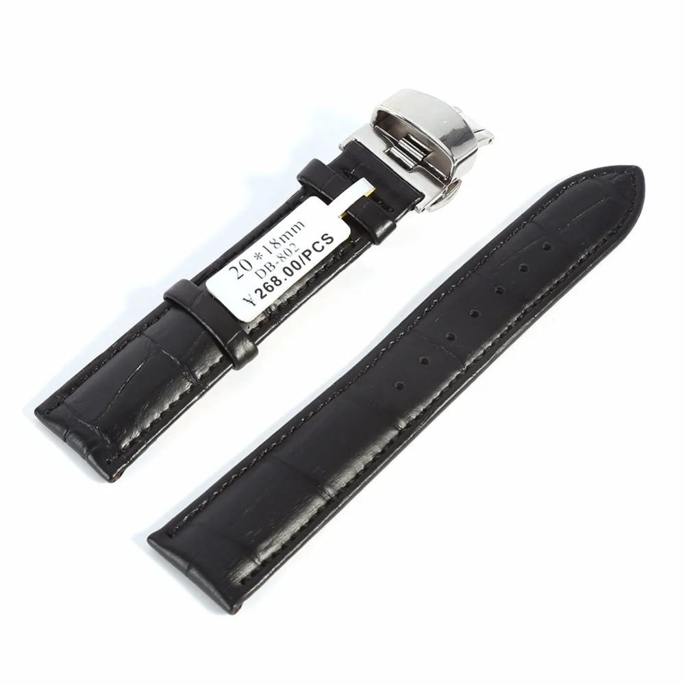 Butterfly buckle Watchband Genuine Leather Black Coffee Watch Band 16mm 18mm 20mm 22mm 24mm Strap | Наручные часы