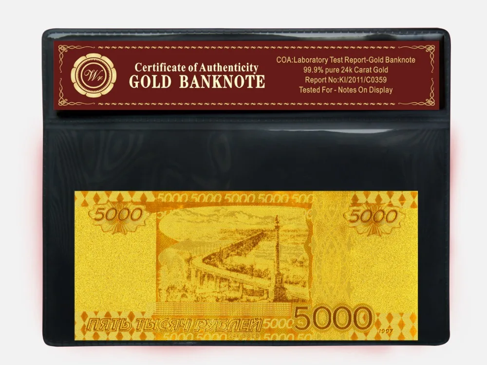 Ограниченные объемы российских счетов 5000 рубль Золотая банкнота PCV оптовая