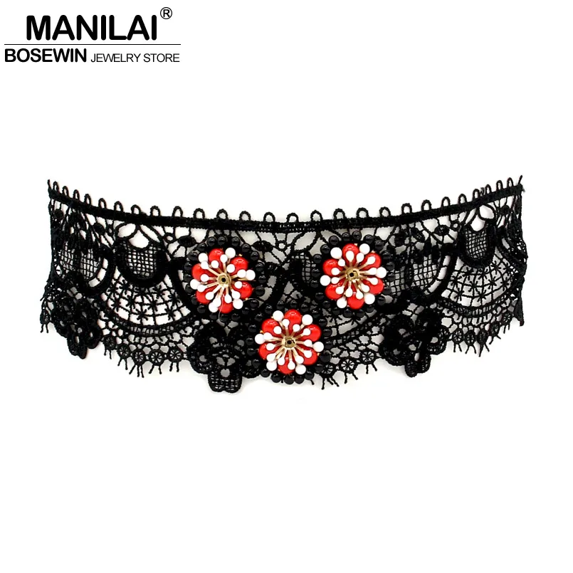 Колье MANILAI Boho с черным кружевным цветком, ожерелье с нагрудным воротником, длинное ожерелье, массивное ювелирное изделие для женщин