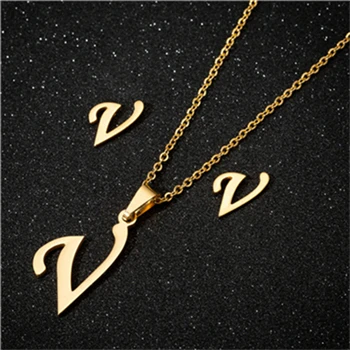 V necklace sets Yiustar модное простое алфавитное ожерелье s для женщин из нержавеющей стали ожерелье цепь A-Z ожерелье с буквенными подвесками индивидуальный подарок - Окраска металла: V necklace sets