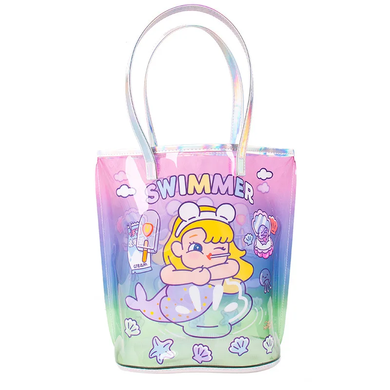 

Kawaii Beach Bag Waterproof for Women Girls Shoulder Laser Storage Bag Unicorn Transparent Travel Korean Large Capacity Handbags