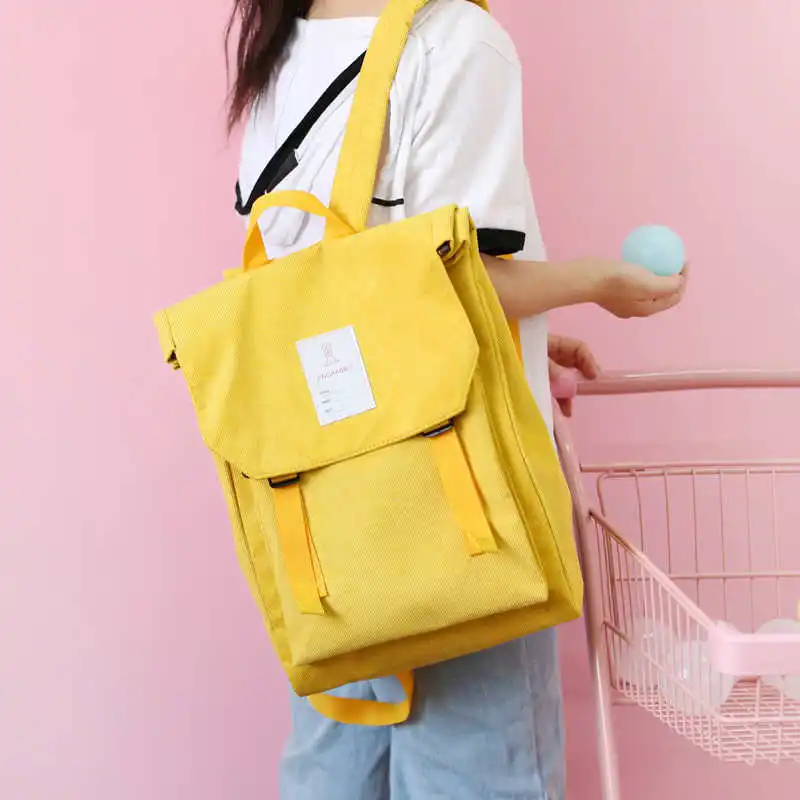 YELLOW Корейский вельветовый женский серый Рюкзак в консервативном стиле с кроликом, дорожная школьная сумка для девочек-подростков, Mochila, рюкзак, черный, зеленый - Цвет: YELLOW