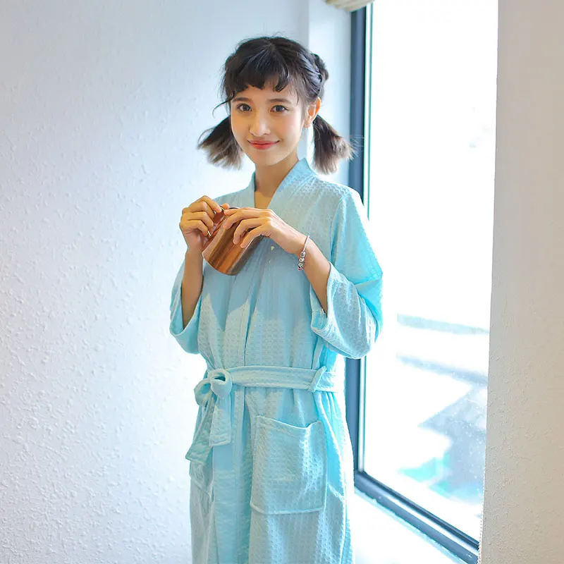 Банный халат унисекс для мужчин и женщин однотонный хлопковый Халат с вафельным