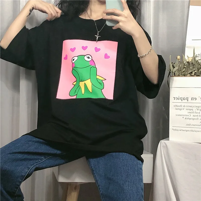 

2019 Summer Cotton Half Sleeve Women T-Shirt Cartoon Printed Kawaii BF T Shirts Vintage Plus Size 2XL Cute Girls Tops