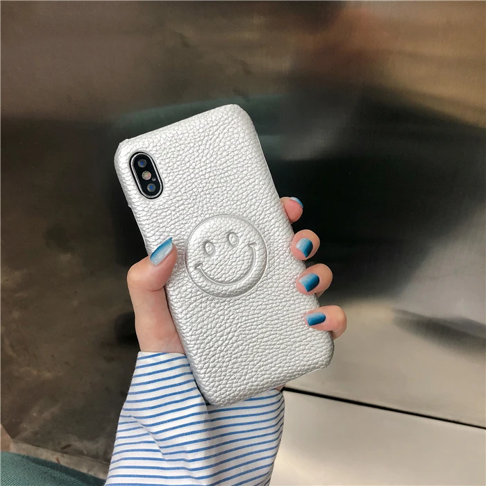 GlamPhoneCase PU Leather Phone Case For iPhone XS Max XR X 8 7 6 6s Plus Cartoon 3D Smile Face Bag Cases Cover Shell |