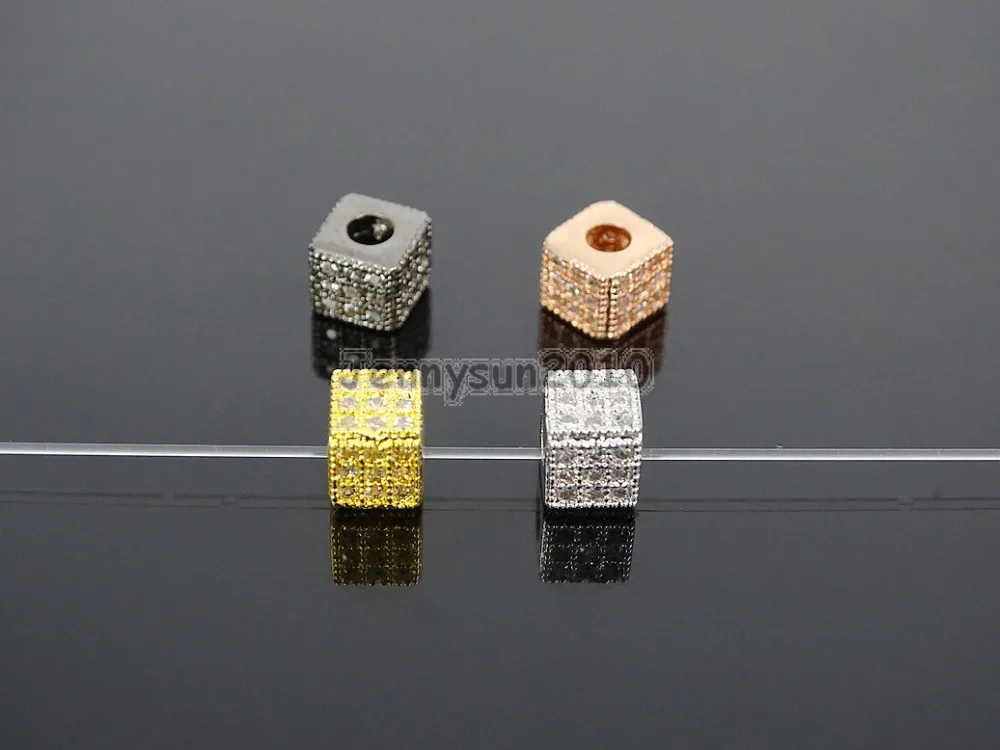 

Clear Zircon Gems Stones Pave Square Cube 5x5mm Bracelet Connector Charm Beads Silver Gold Rose Gold Gunmetal 10Pcs/Pack