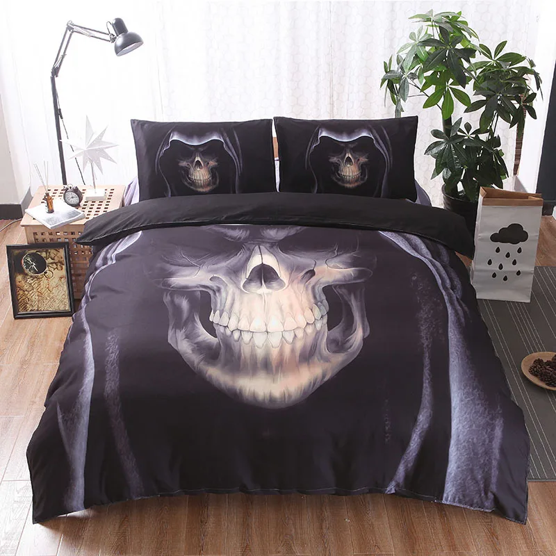 

3pcs/lot Gothic Skull Print Queen Comforter Sets King Size Bedding Set Twin Size Luxury 3d Bed Quilt Cover Duvet Cover Set