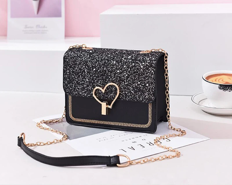 Yogodlns женская мягкая пу белая блестящая Love shape Lock сумка на плечо Новая модная однотонная сумка на цепочке для девочек
