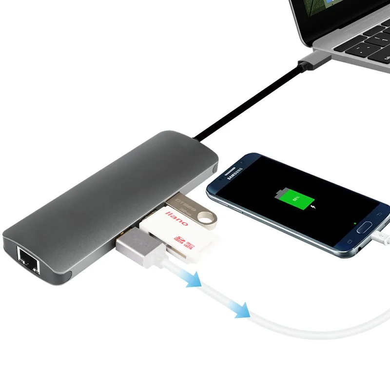 USB C Hub 9 in1 Multi-Port Adapter Type with Type-C Charging Port 4K HDMI Output Gigabit Ethernet 3.5mm Audio |
