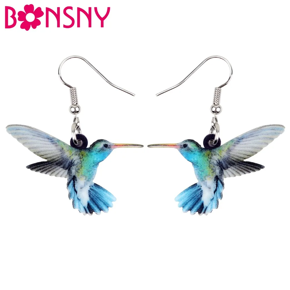

Bonsny Acrylic Flying Voilet Sabrewing Hummingbird Bird Earrings Big Long Dangle Drop Novelty Animal Jewelry For Women Girls Kid