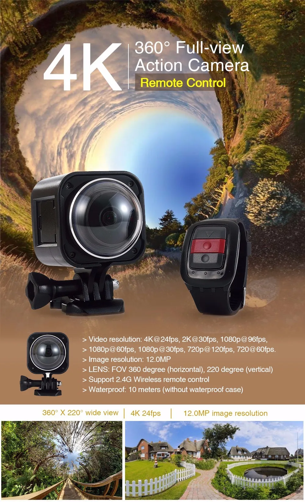 SOOCOO 4K C-UBE360H WiFi Водонепроницаемая мини Спортивная экшн-камера 360 широкоугольная видеокамера с пультом дистанционного управления VR камера