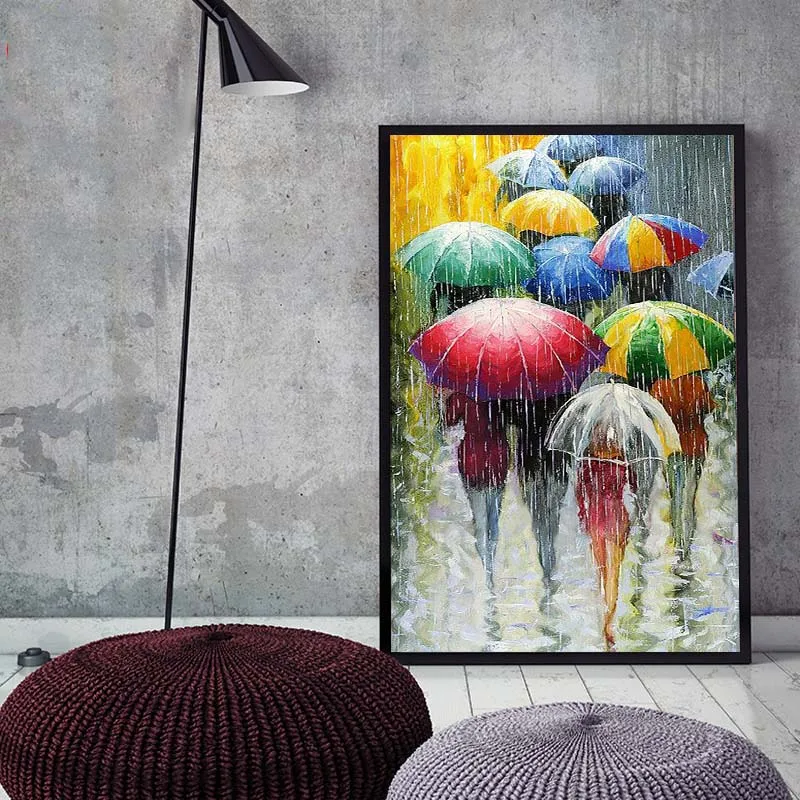 

painting by numbers art paint by number DIY landscape rainy day rain umbrella umbrella decompression painting living room