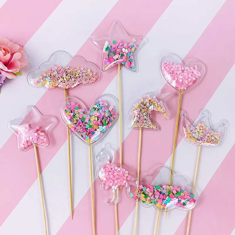 Bling Fairy ПВХ Топпер для торта Единорог Любовь Корона облако Блестящий Фламинго кекс Топпер для свадьбы День рождения украшения торта