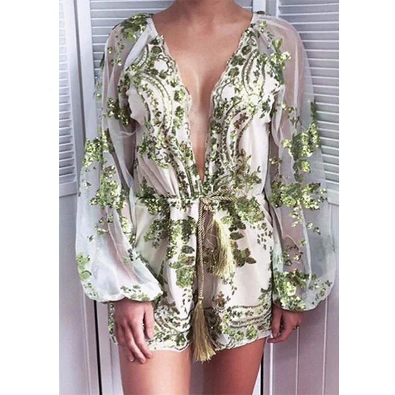 Женский Облегающий комбинезон с блестками Лето 2017 сексуальный пляжный клубный