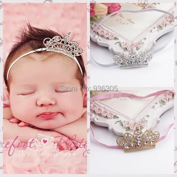 Newborn Bebes Gold Silver color Tiara with Elastic Headbands Baby girls Crystal Diamond Crown hairbands Children headwear | Детская