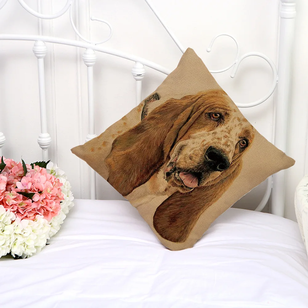 Наволочка с рисунком bассет хаунд хлопковая льняная декоративная наволочка для