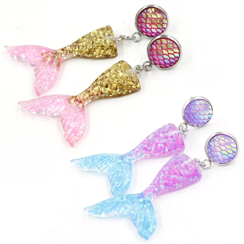 1 пара сверкающих голографических серег русалки серьги с хвостом рыбками и