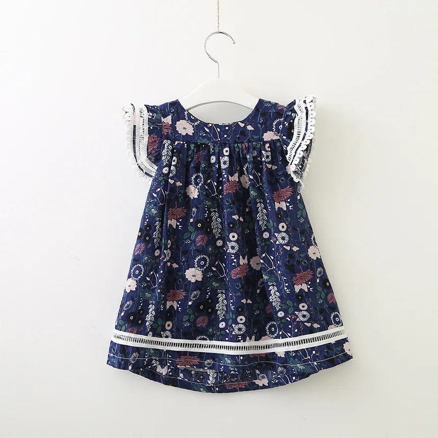 

2019 Summer Hot Sale Girls Dress Children kids Fly Sleeve Dress Baby Girls Lace Print Floral Dress European&American Style Dress