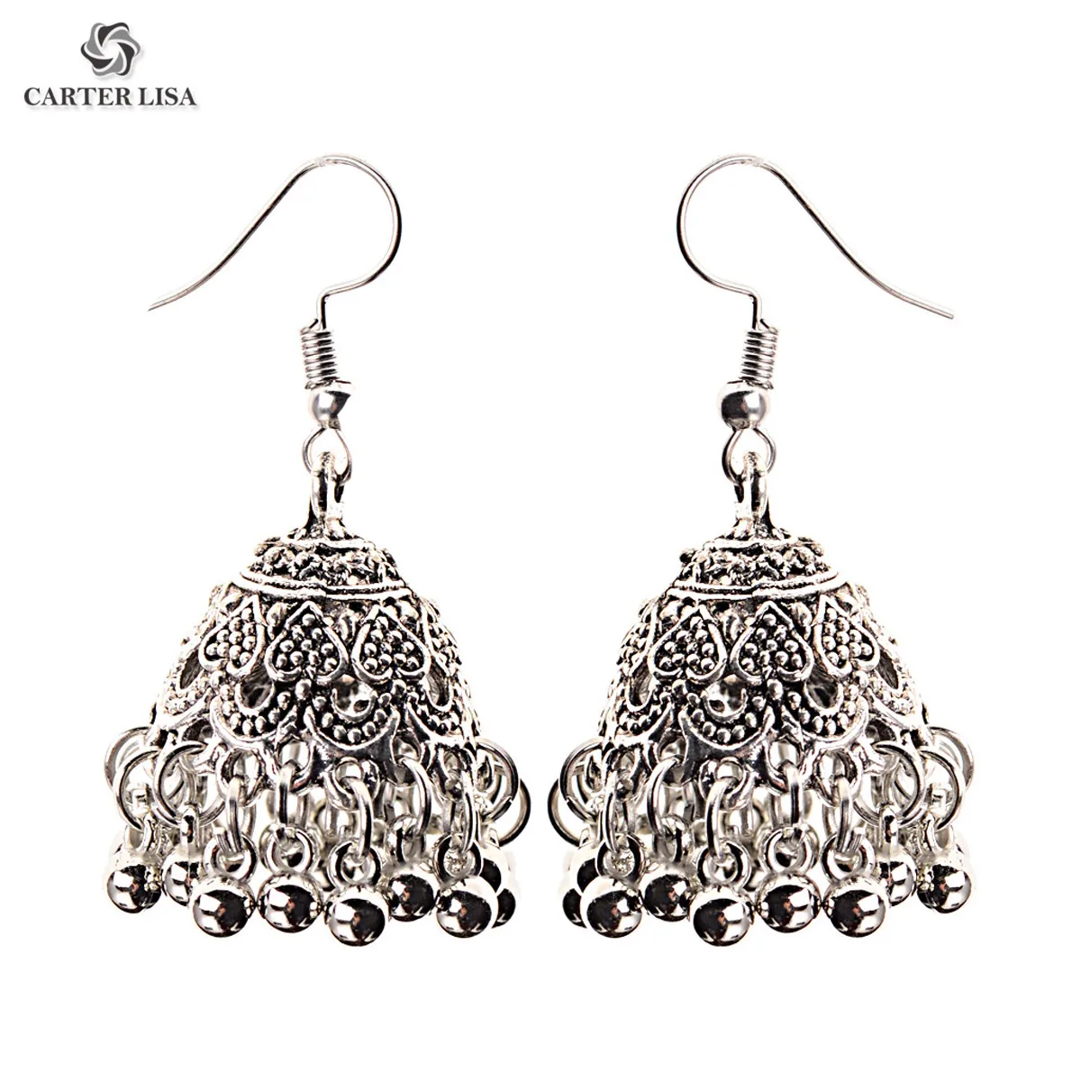 CARTER LISA этнические винтажные индийский цыганский Jhumka серьги серебряные большие