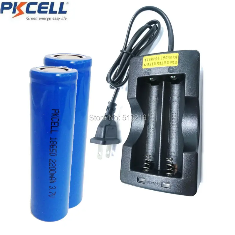 2 шт. PKCELL ICR 18650 2200 мАч 3,7 в Li-Ion Перезаряжаемые Батарея плоским Заголовок Упакованные 18650 Батарея Зарядное устройство 2 слота штепсельная вилка европейского стандарта