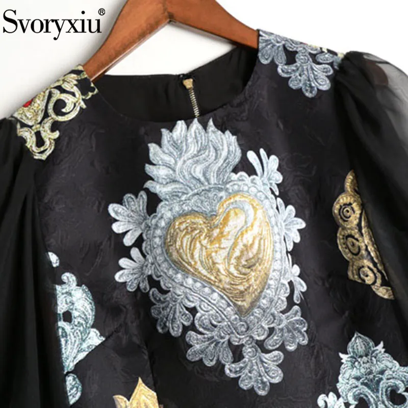 Svoriu Runway Custom Autumn Mini Dress Women's Perspective Lantern Sleeve Patchwork Heart Shaped Printed Elegant Party | Женская