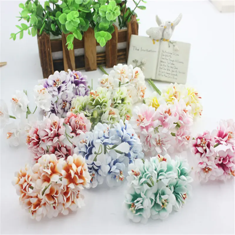 6 шт./лот мини шелковая искусственная Роза букет цветов разноцветный Скрапбукинг